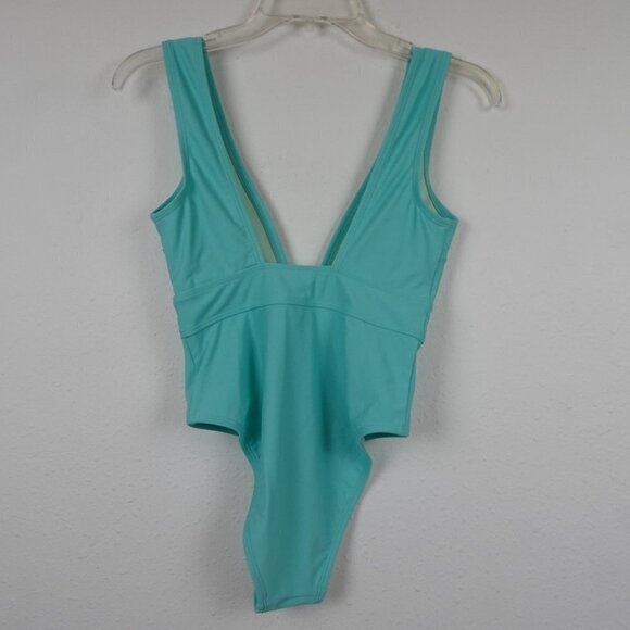 Cupshe One Piece Swimsuit Women's Size XS Blue Plunge Neck High Cut Cheeky - Picture 4 of 9